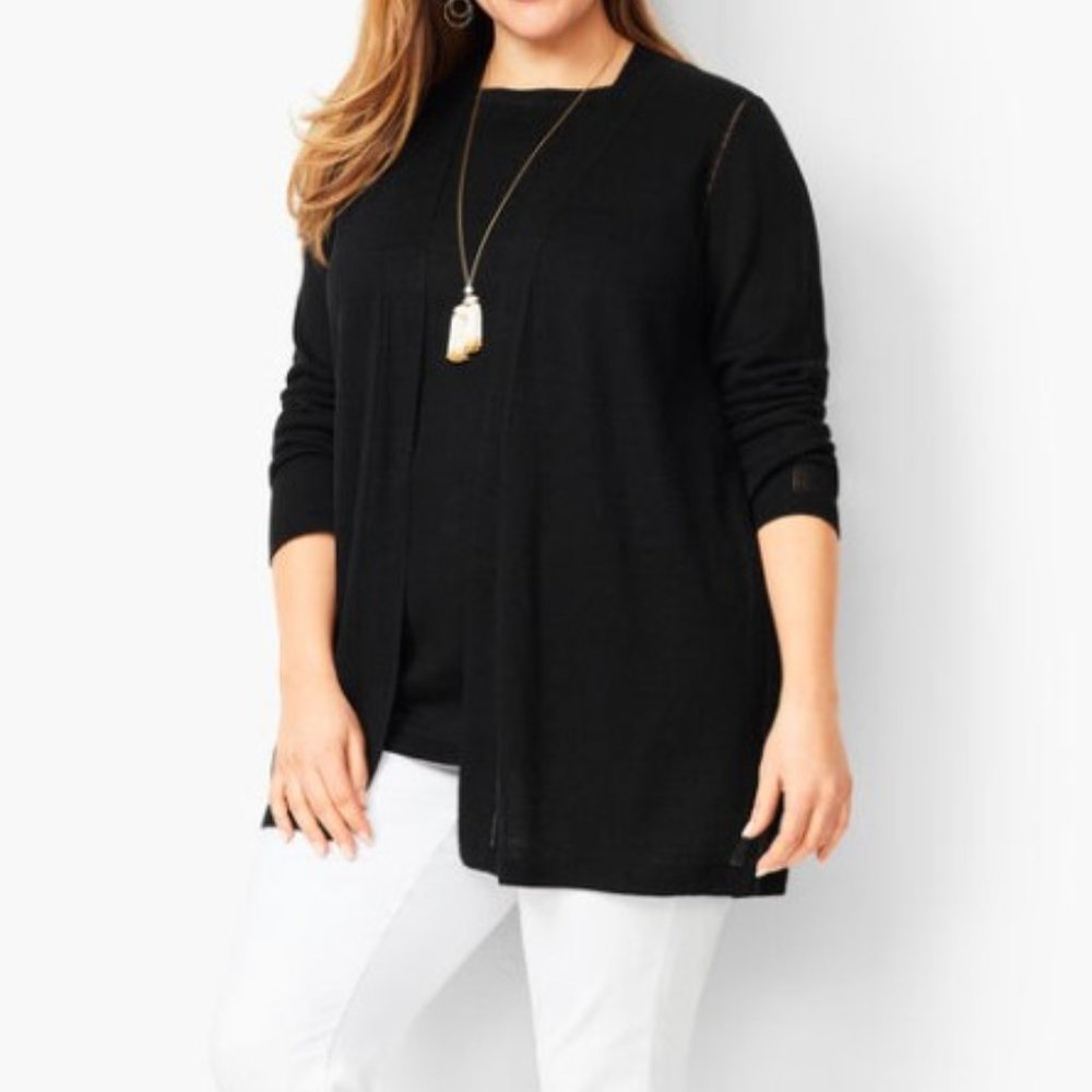 Talbots Plus Black Open-Front Linen Cardigan - image 1